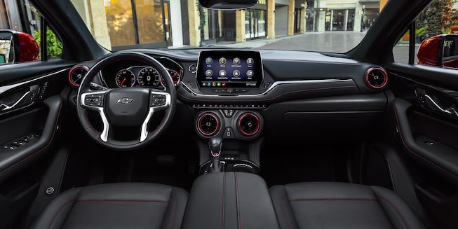 The Beautifully Designed Black Interior With Red Accents of the 2023 Chevy Blazer