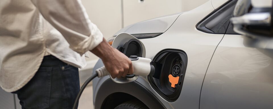 2023 Bolt EUV Close Up of Charger Plugged into Port