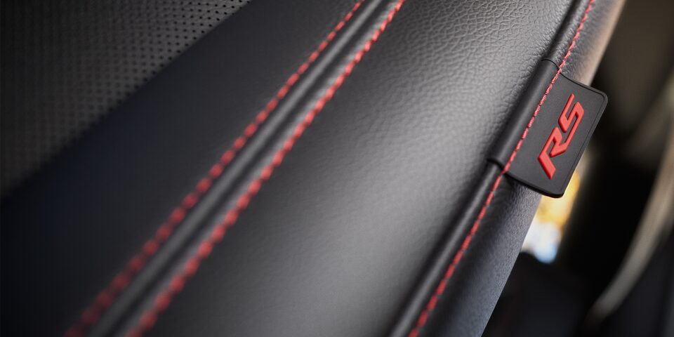The Beautifully Crafted Black Leather Seating with Red Stitching in the 2023 Chevy Equinox RS