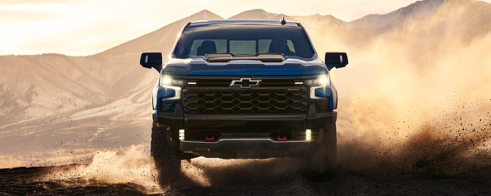 The 2023 Silverado ZR2 Kicking up Sand in the Desert