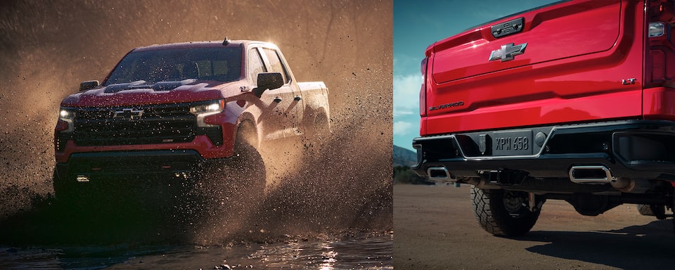 FPOThe Red Hot Silverado Kicking Up Mud as it Speeds Off-Road