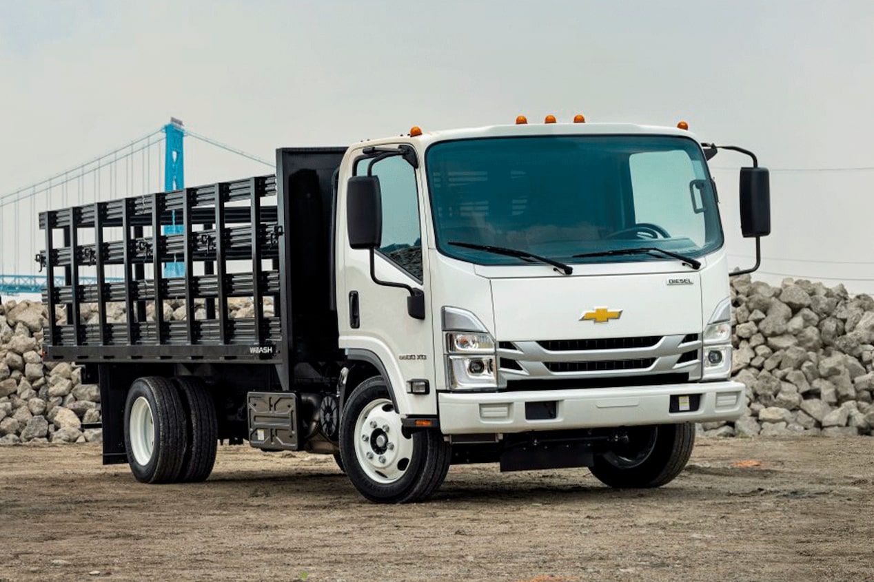 2024 Chevy Low Cab Forward Parked in Front of the Ambassador Bridge