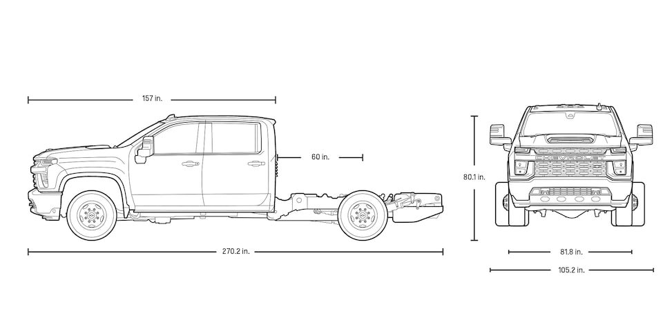 2024 Chevrolet Silverado 3500 HD Chassis Crew Cab Lineart Specs Graphic