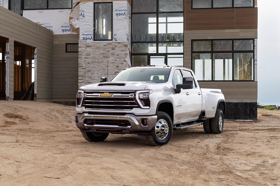 The 2024 Summit White Silverado HD Parked