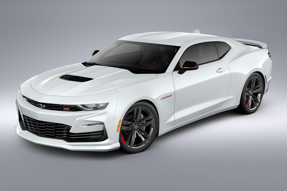 Summit White 2024 Chevy Camaro Parked Three-Quarters View In Showroom