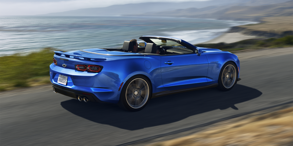 Riptide Blue 2024 Chevy Camaro Driving Down A Coastal Road