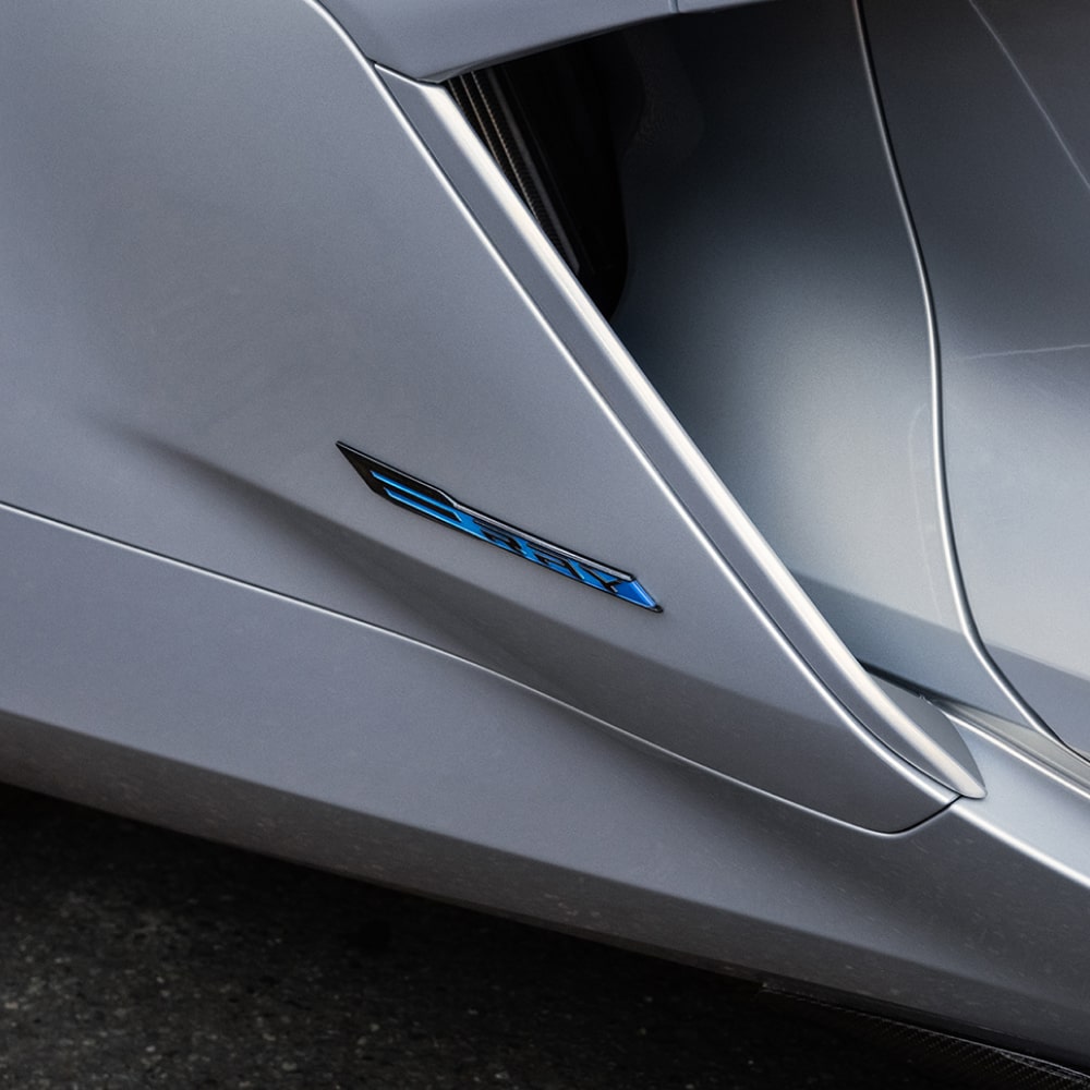 Close-Up of the E-Ray Emblem on Side of the Exterior 2024 Chevrolet Corvette E-Ray