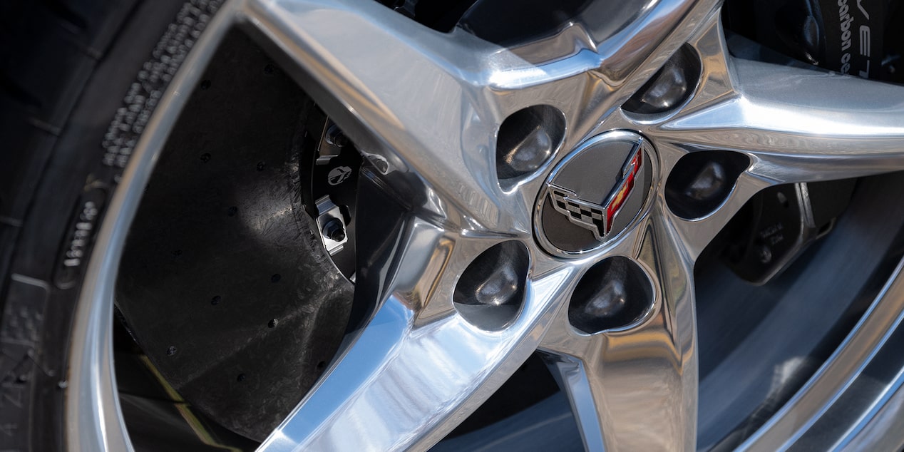 Close-Up of 2024 Chevrolet Corvette E-Ray Wheel Rims With Corvette Logo