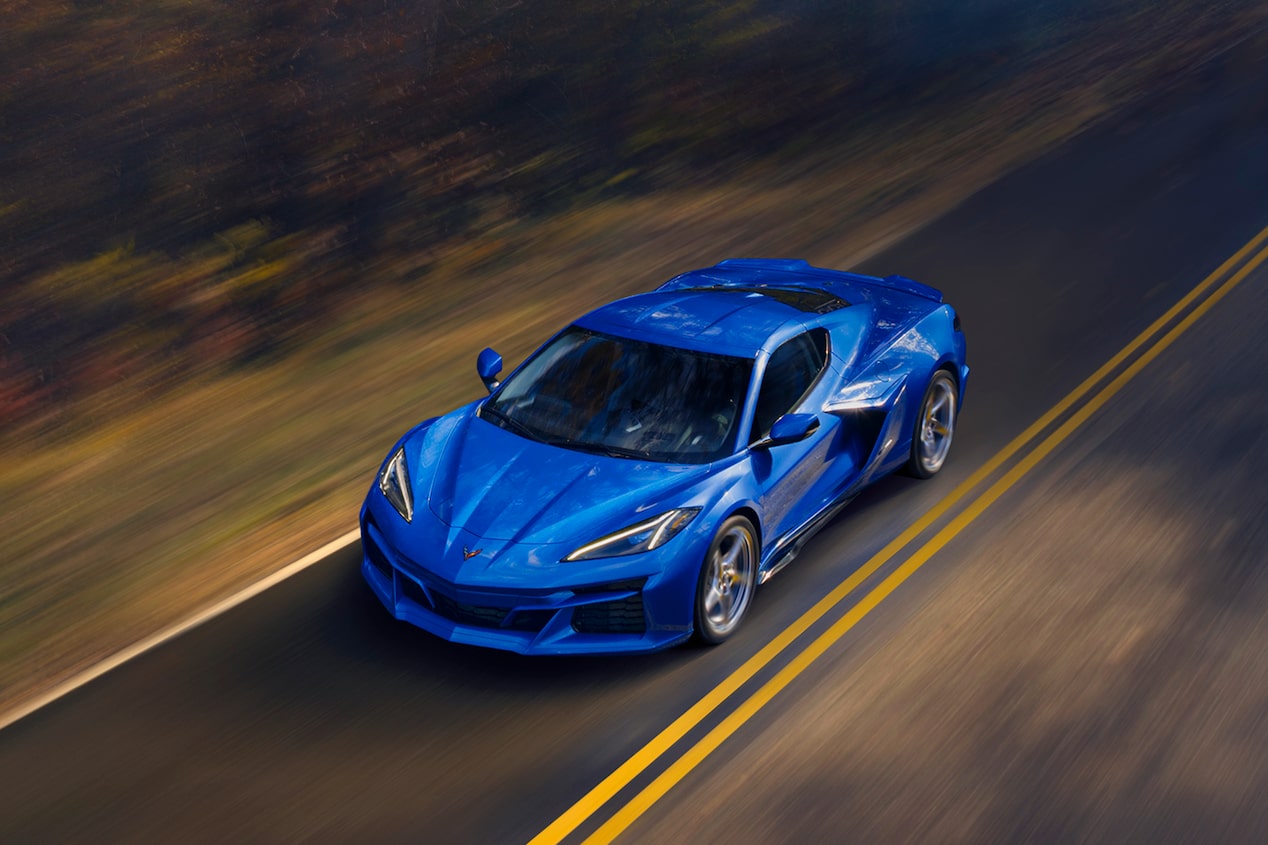 2024 Chevrolet Corvette E-Ray Driving on Road From Aerial View