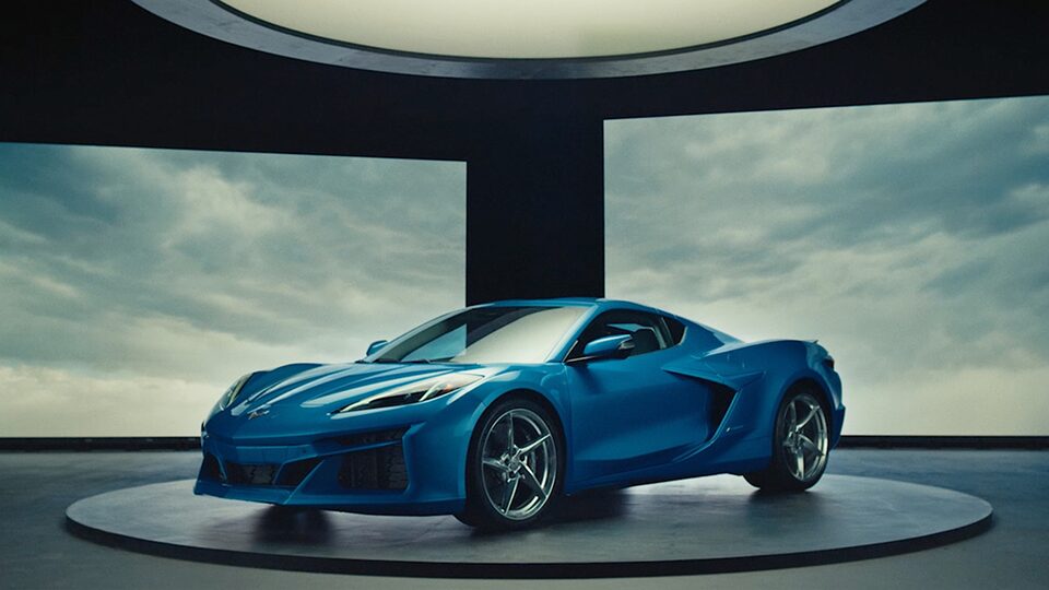 2024 Chevrolet Corvette E-Ray Parked in Center of Rotating Showroom Display