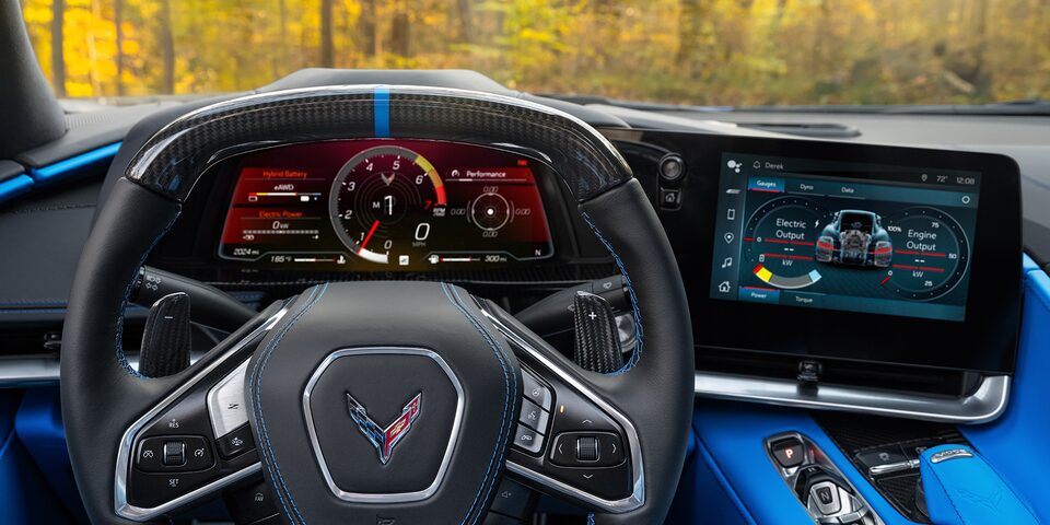 The Corvette E-Ray Infotainment System and Instrument Cluster Displaying Vehicle Settings