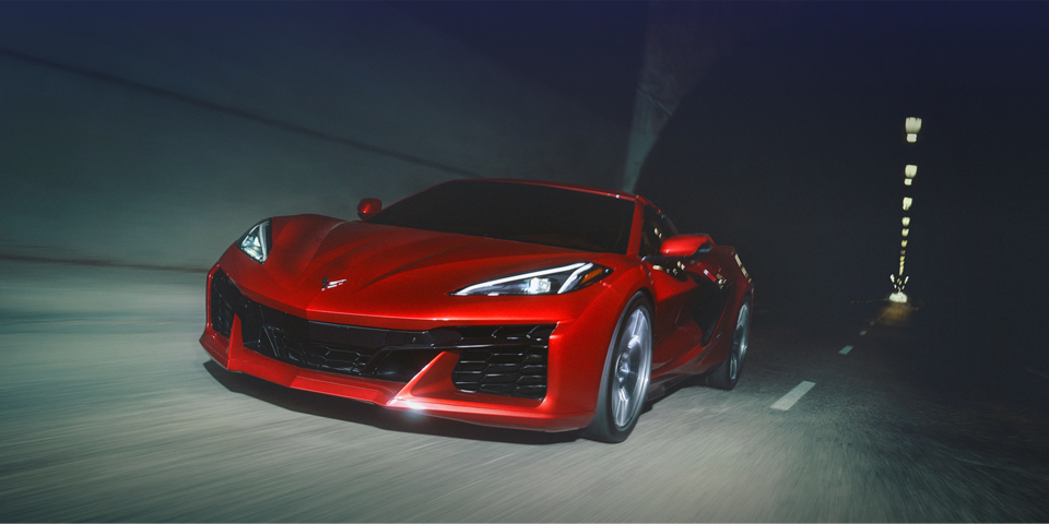 The Corvette Z06 Exiting a Tunnel While Driving Lightning Fast at Night