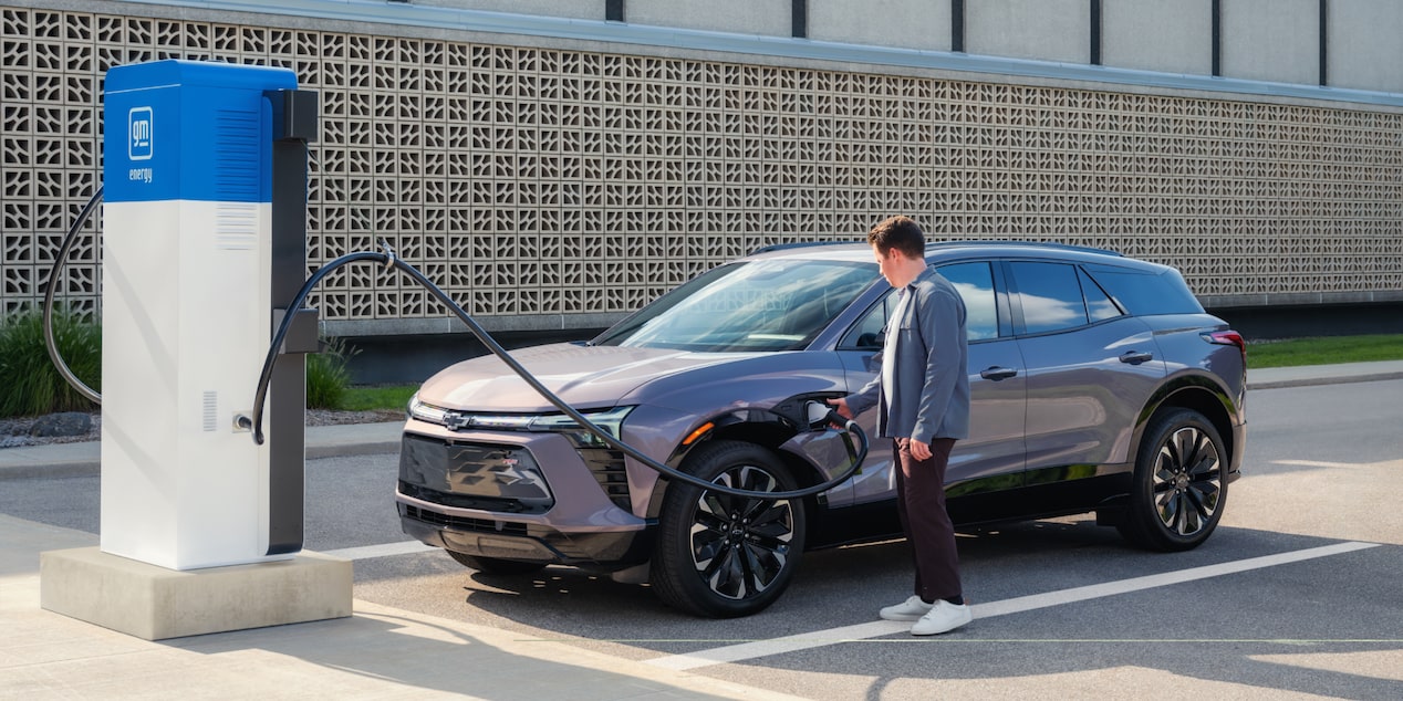 Man Charging his 2024 Blazer EV at Outdoor Charging Location