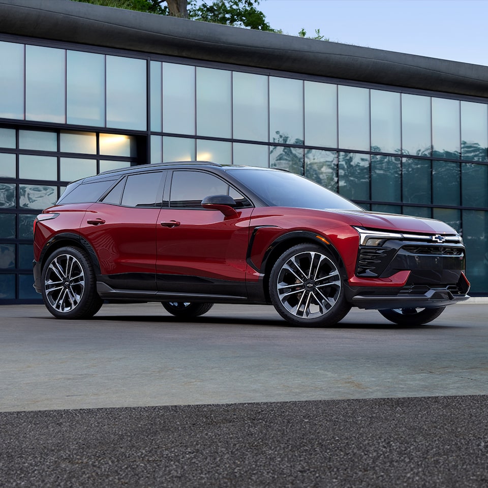 Radiant Red 2024 Chevy Blazer EV Parked Outside the Showroom