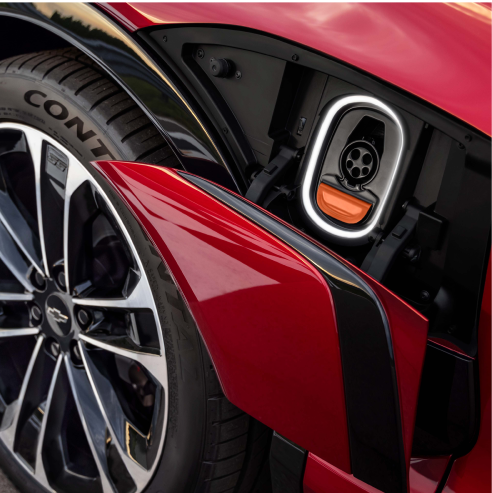 Charging Port of the Radiant Red 2024 Chevy Blazer EV
