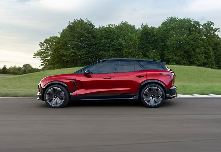 Radiant Red 2024 Chevy Blazer EV Parked on the Track