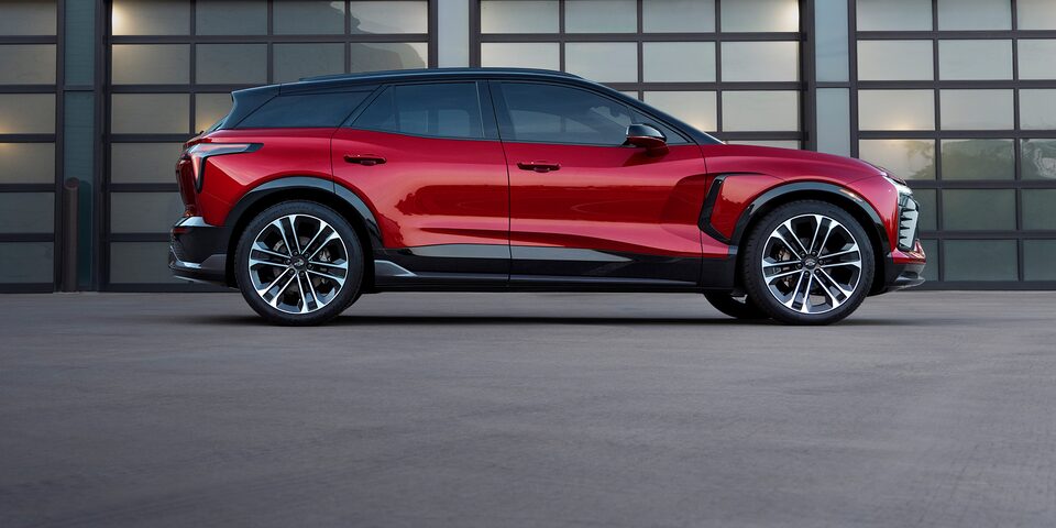 Radiant Red 2024 Chevy Blazer EV Parked Outside the Showroom