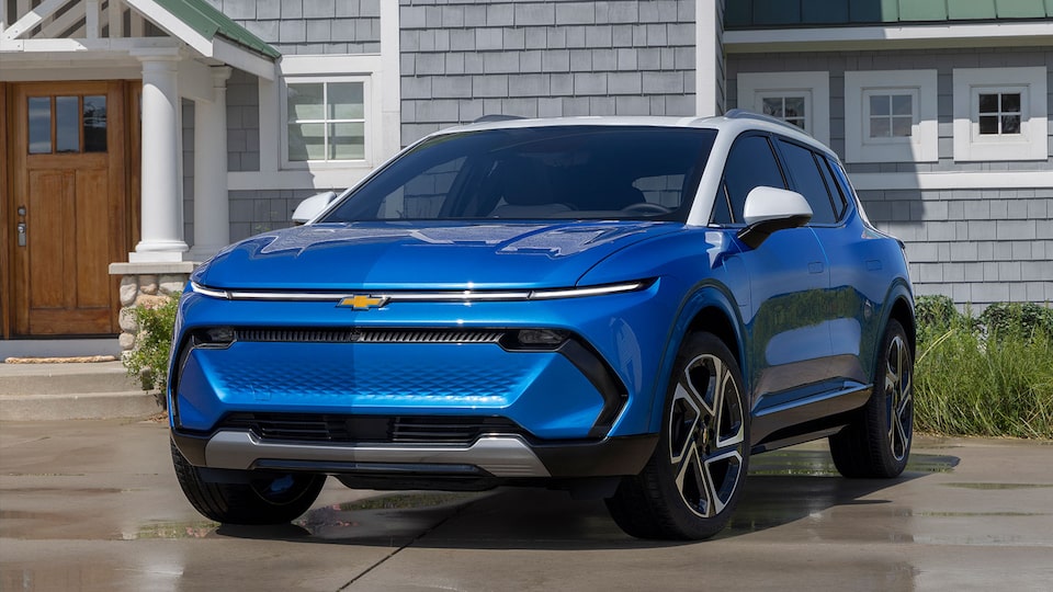 2024 Equinox EV Front 3/4 Shot Parked in Driveway
