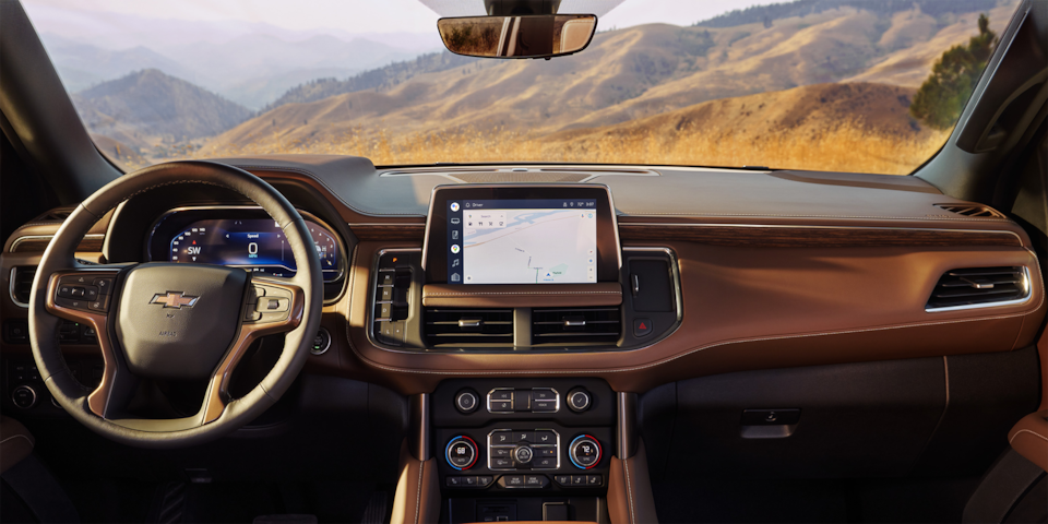 The Sleek and Impeccable Design of the MY24 Chevy Suburban Interior with an Incredible Mountain View