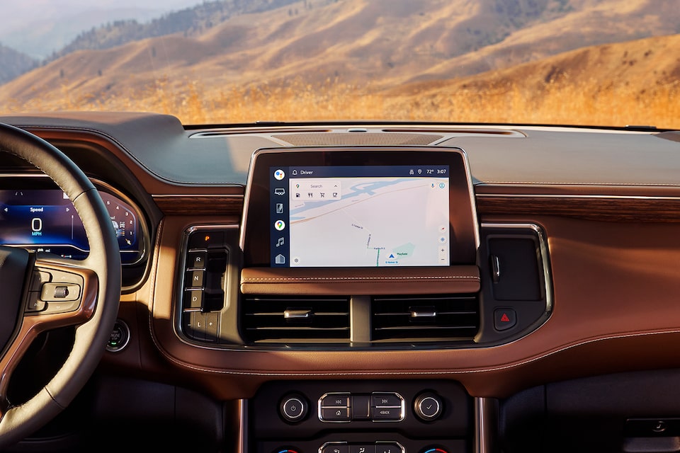 Close-Up View Of The Touch Screen Infotainment System Inside The 2024 Chevy Tahoe