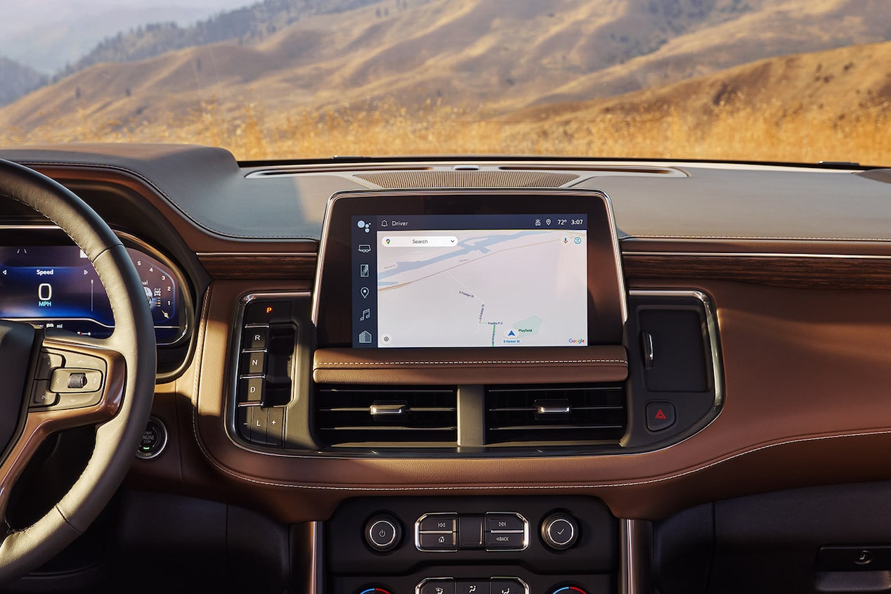 Close-Up View Of The Touch Screen Infotainment System Inside The 2024 Chevy Tahoe