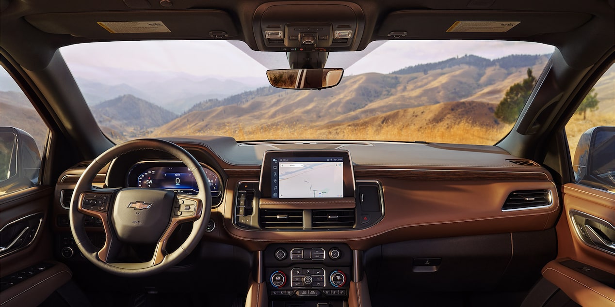 The Gorgeous And Sleek Design Of The 2024 Chevy Tahoe Interior While Enjoying An Incredible Mountain View