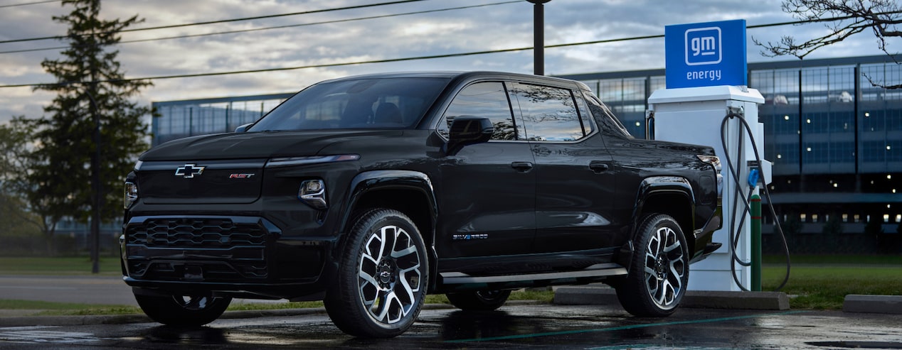 Silverado EV Plugged into a Public Charging Station