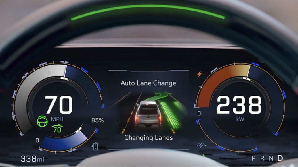 Close-up of the Silverado EV Steering Wheel and Super Cruise Hands-Free Driving Assist