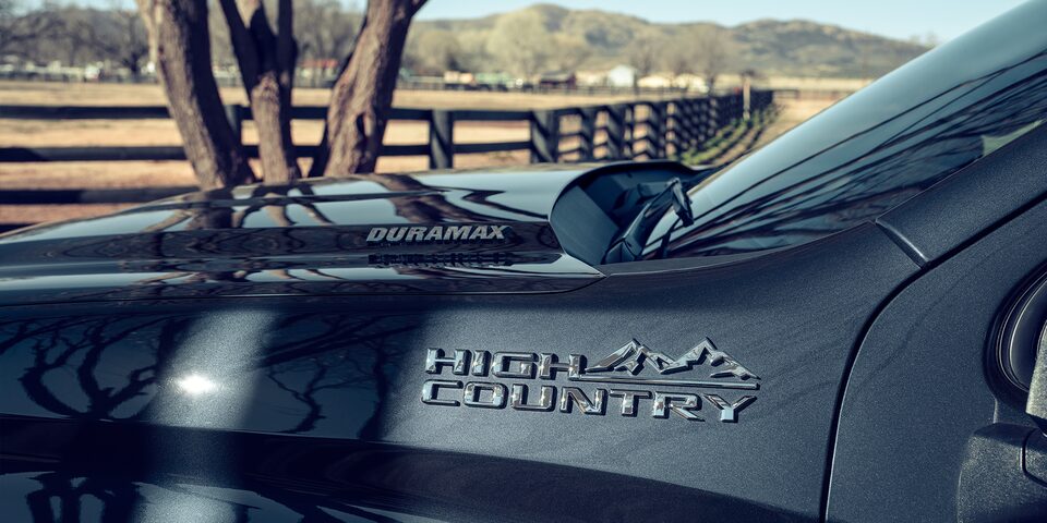 Close up of Duramax High Country Logo Plate