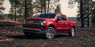 2024 Chevrolet Silverado 1500 Pickup Truck Three-Quarters View Parked in Woods