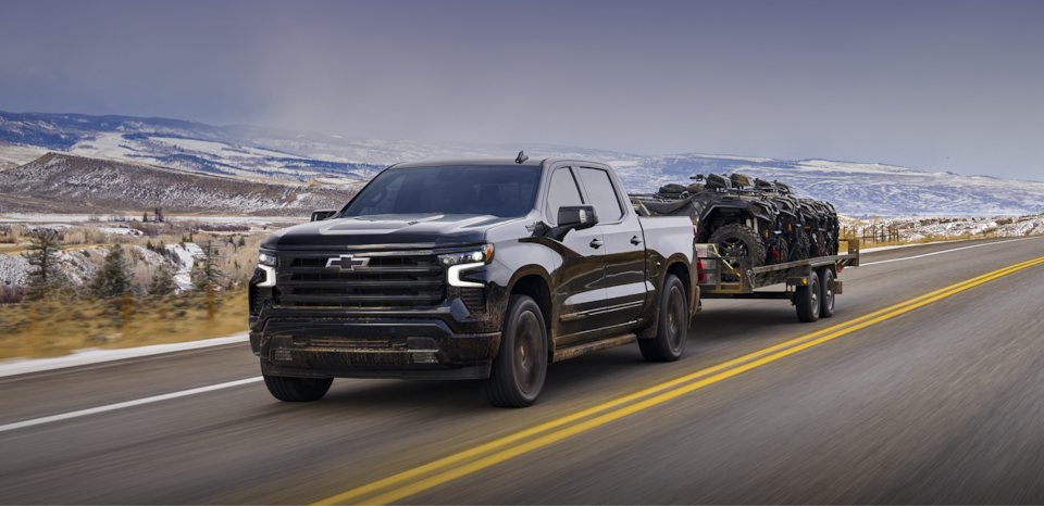 2024 Chevy Silverado Towing on Mountainside Road