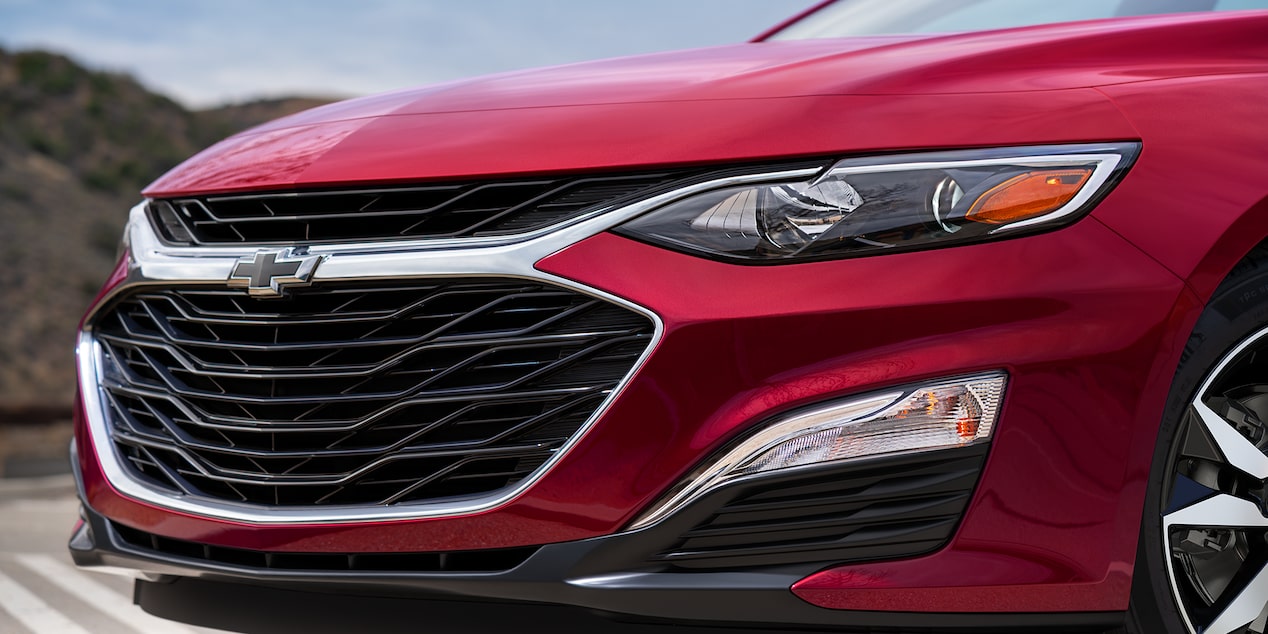 Close-up View of the Front Side of a Red 2025 Chevy Malibu