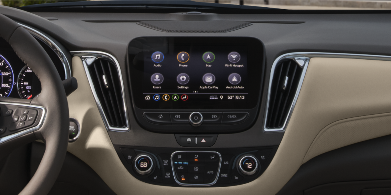 Inside Front and Center View of a 2025 Chevy Malibu Showing the Display Panel