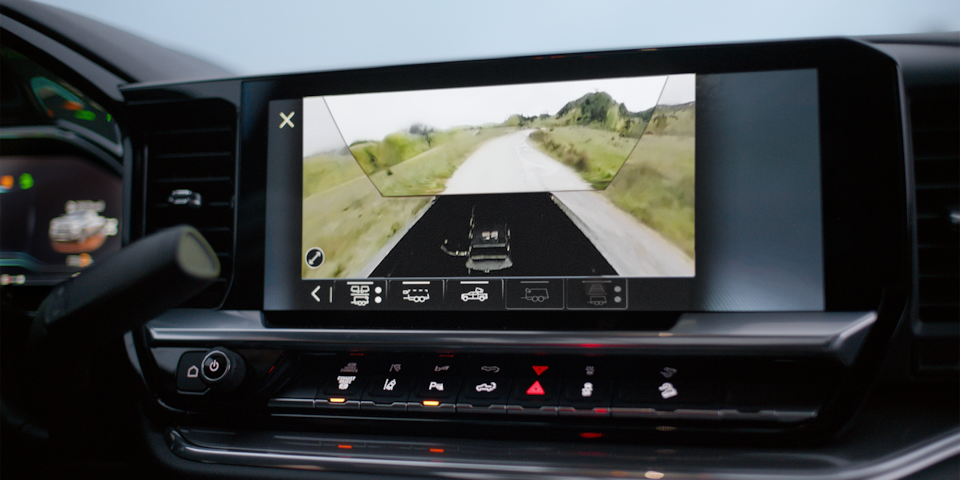 Close-up of a Display Monitor in a 2025 Chevy Silverado HD Truck Showing Rear View Footage