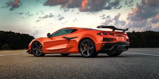 Low Three Quarters Rear View of an Orange Chevy Corvette Z06