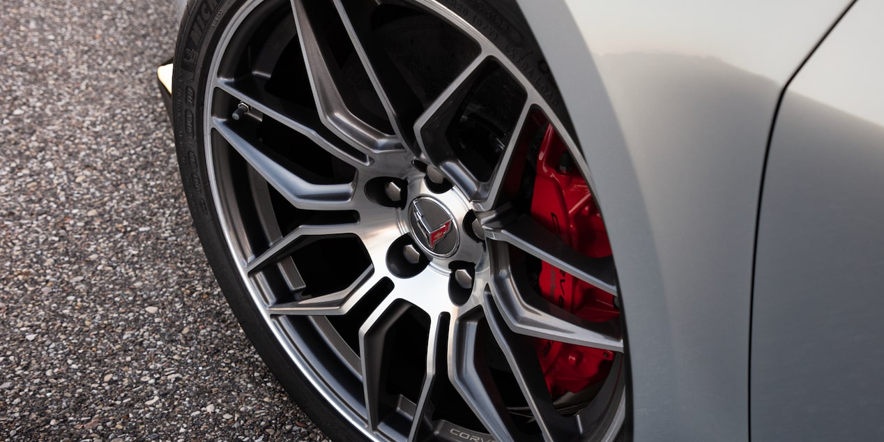 Close-up of the Tire of a 2025 Silver Chevy Corvette Z06