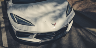 Overhead View of the Hood of a 2025 White 2025 Chevy Corvette Stingray