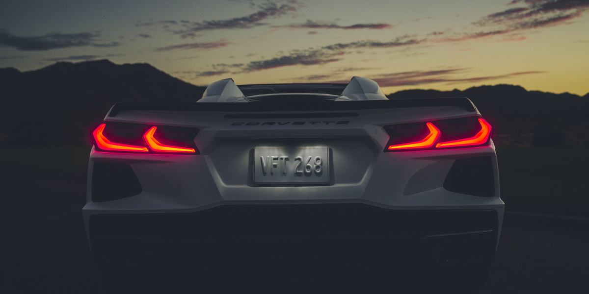 White Rear View 2025 of the Corvette Stingray