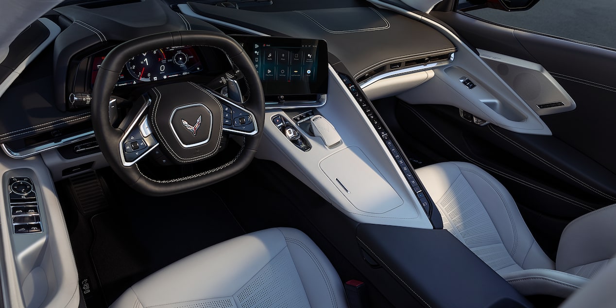 The Front Interior View of a 2025 Chevy Corvette Stingray Getting Hit by Sunlight