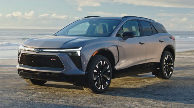 Three Quarters View of a 2025 Chevy Blazer EV on a Beach
