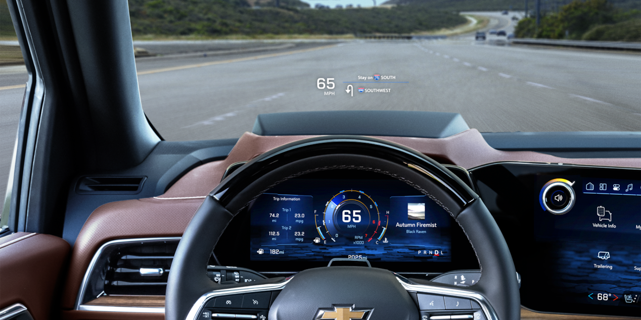 Driver's Point of View of the 2025 Chevrolet Suburban's HUD on the Windshield