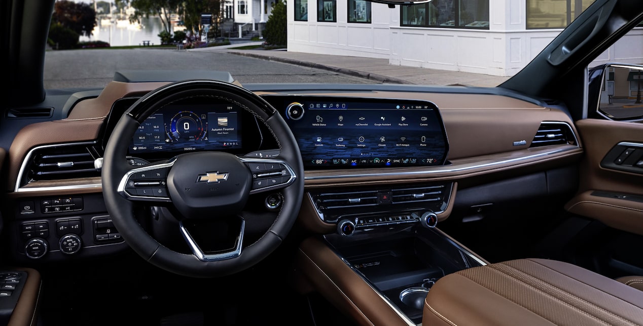Steering Wheel and Touch Screen Display Inside the 2025 Chevy Suburban