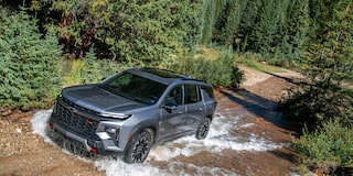 Overhead View of a 2025 Chevy Traverse Going Up a Steep Road with Water in on It.