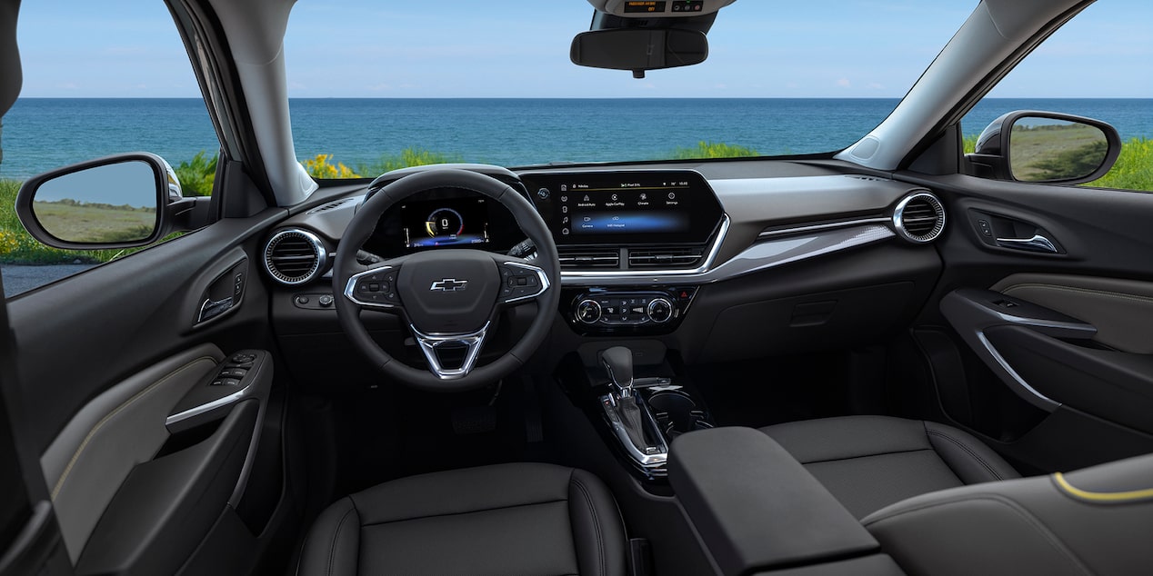 Front Dashboard and Steering Wheel Display Inside the Chevy 2025 Trax