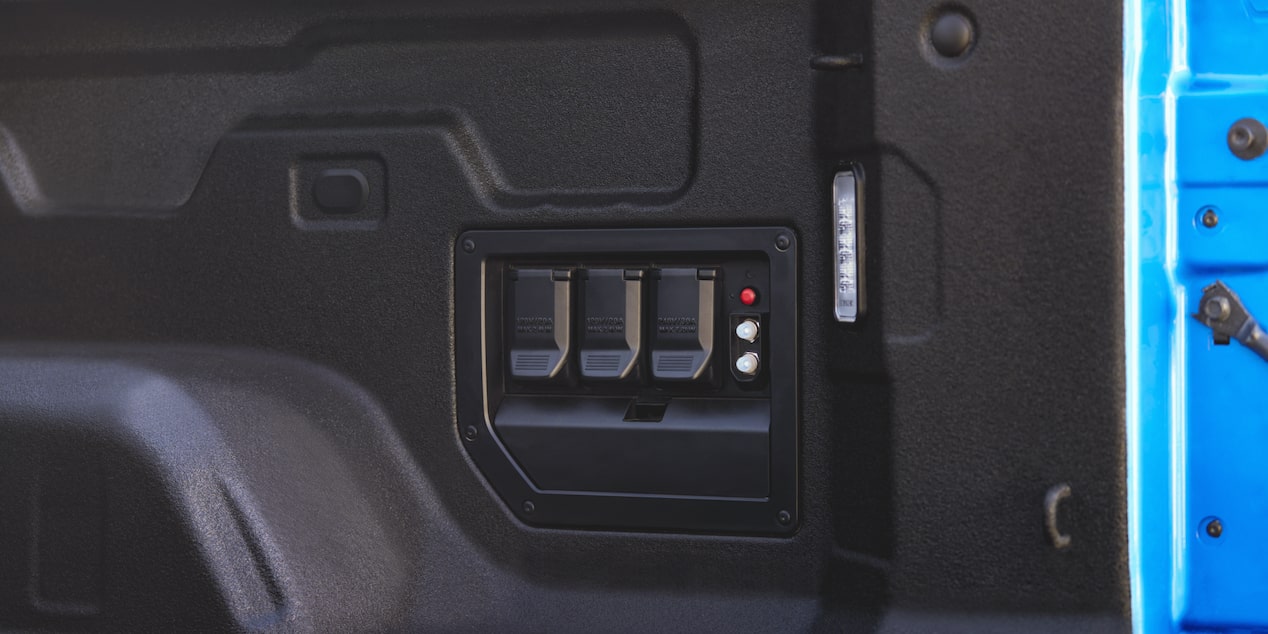 Close-up of the inside of the bed of a 2025 Chevy Silverado EV