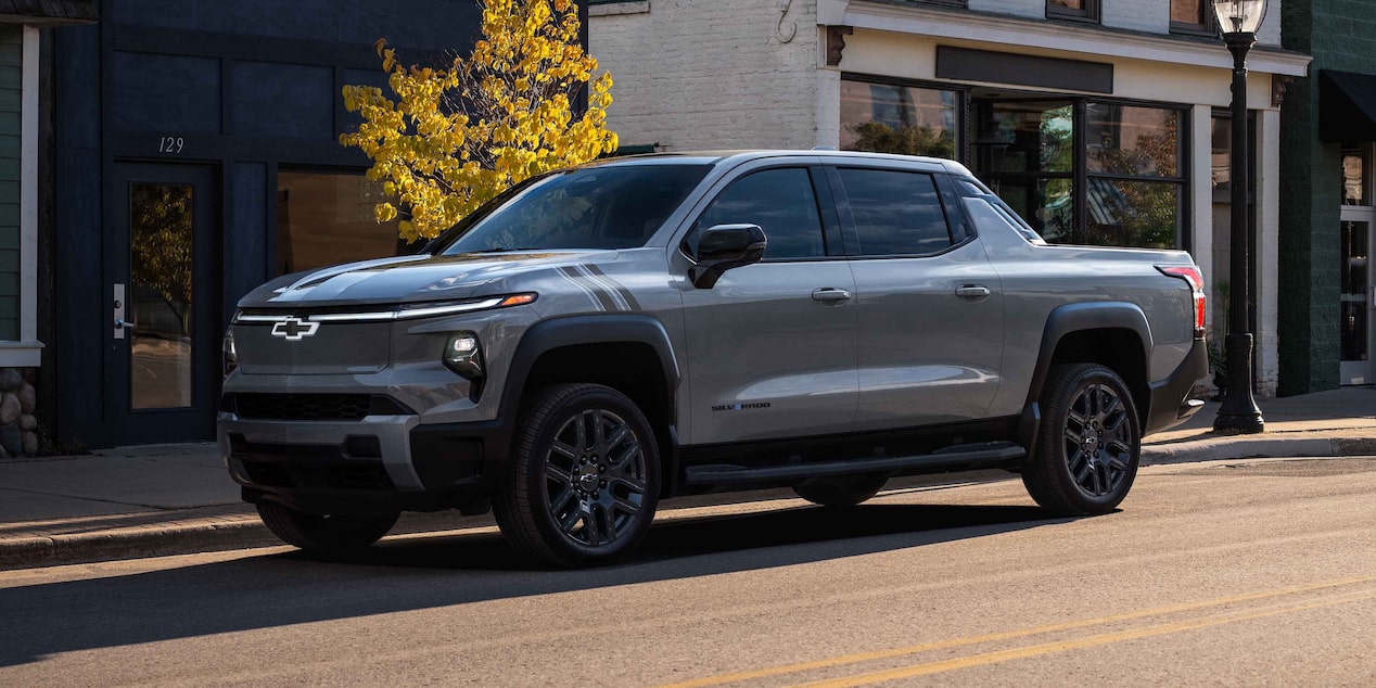 Silverado EV RST Dark Package Plus Model Parked in a Downtown