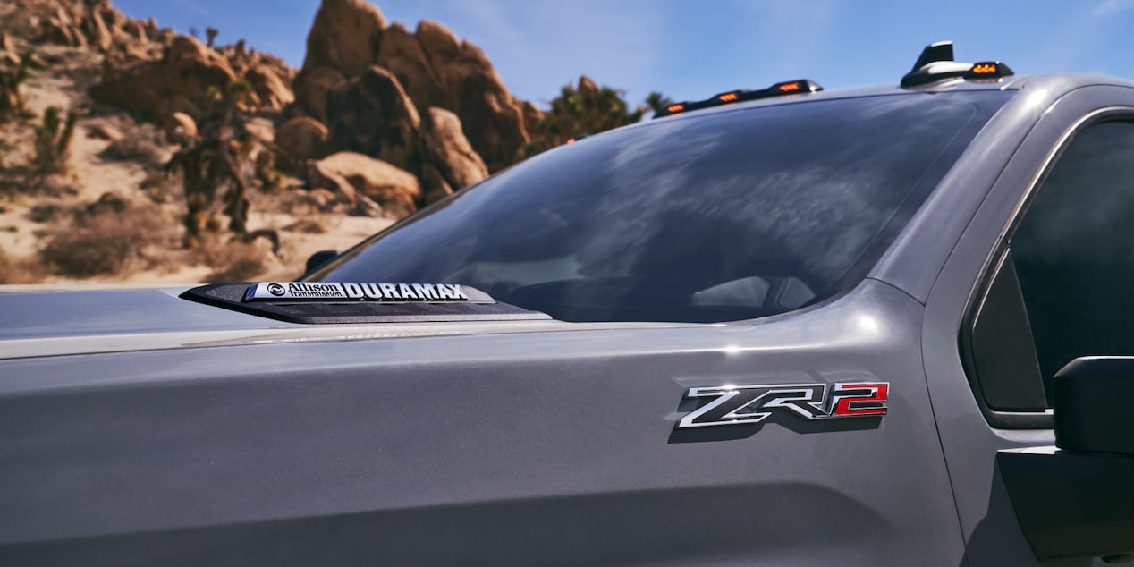 Close-up of the ZR2 Emblem of 2025 Chevy Silverado HD