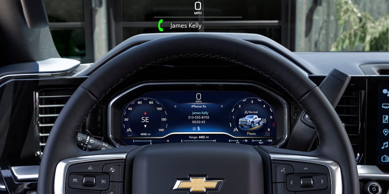 Close-up of the Steering Wheel of a 2025 Chevy Silverado HD