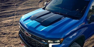 Over the Head View of the Hood of a 2025 Blue Chevy Silverado