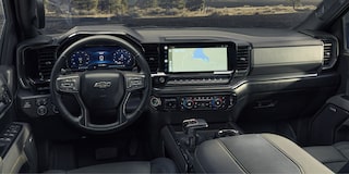 Front View Interior of the Steering Wheel and Dashboard of a 2025 Chevy Silverado Pickup Truck